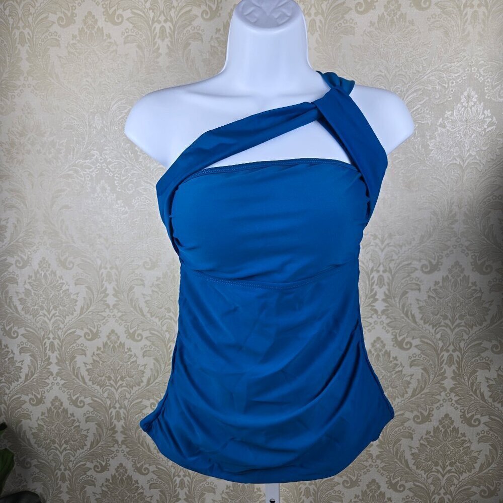 Tempt Me Size Med Turquoise Blue Tankini Swim One Shoulder Ruching NWT